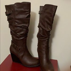 Dark Brown knee high 3.5 wedge boots
